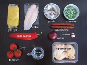 Ingrediënten voor Paëlla met Kip, Vis en Garnalen