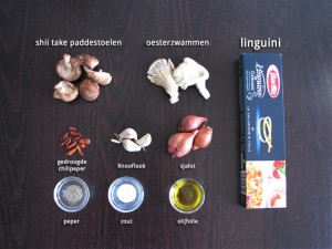 Ingredienten voor Linguini met Pittige Shii Take Paddestoelen en Oesterzwammen